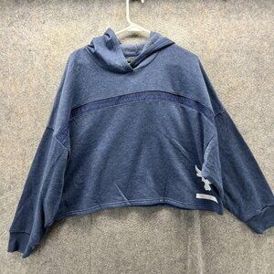 Under Armour Hoodie Womens Large Blue Project Rock Bull Cropped Fleece Pullover